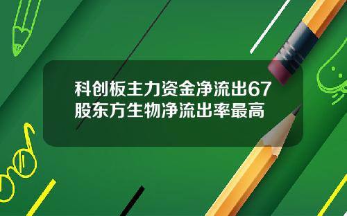 科创板主力资金净流出67股东方生物净流出率最高