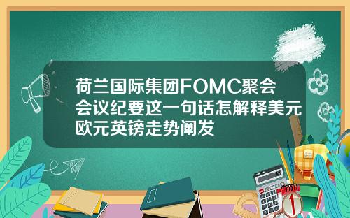 荷兰国际集团FOMC聚会会议纪要这一句话怎解释美元欧元英镑走势阐发