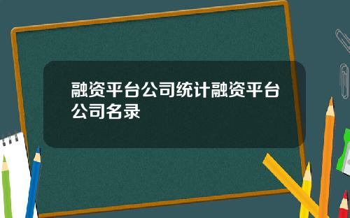 融资平台公司统计融资平台公司名录