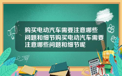 购买电动汽车需要注意哪些问题和细节购买电动汽车需要注意哪些问题和细节呢