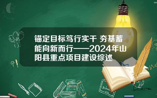 锚定目标笃行实干 夯基蓄能向新而行——2024年山阳县重点项目建设综述
