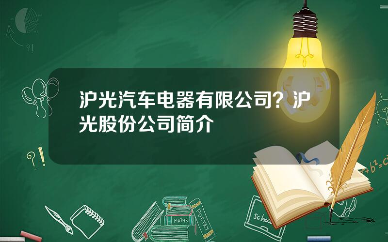 沪光汽车电器有限公司？沪光股份公司简介