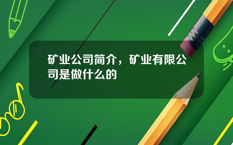 矿业公司简介，矿业有限公司是做什么的