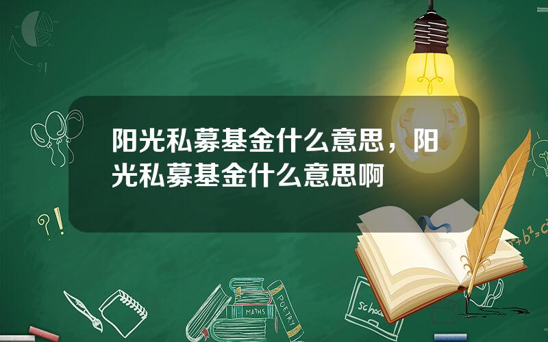 阳光私募基金什么意思，阳光私募基金什么意思啊