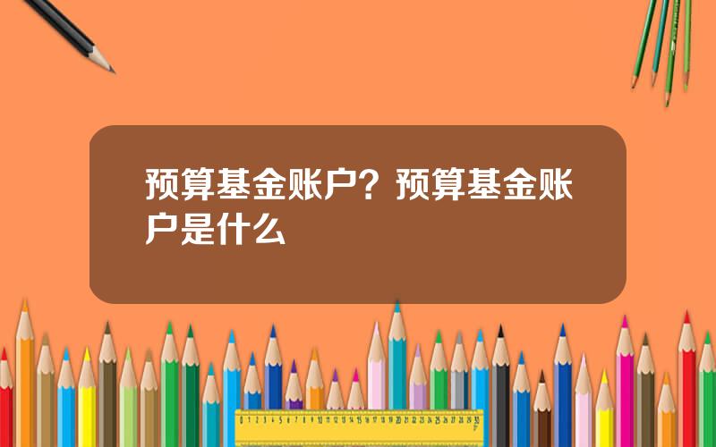 预算基金账户？预算基金账户是什么